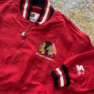 Vintage Chicago Blackhawks Starter Quarter-Zip Windbreaker Jacket Red Size XL